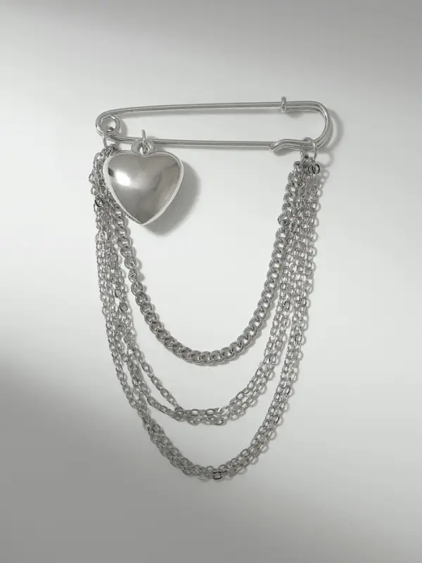 Булавка &laquo;Сердце&raquo; с цепочками, цвет серебро
