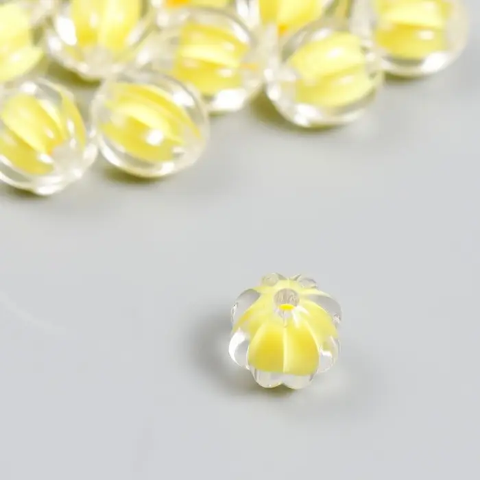 Бусины пластик "Шар ребристый - внутренний цвет жёлтый" набор 20 гр 1,2х1,1 см