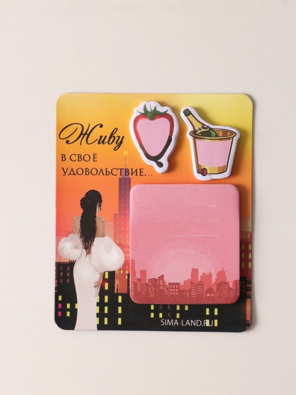 Магнит с блоком для записей и стикерами  Магнит с блоком для записей и стикерами "Живу в своё удовольствие..." 10х12 см