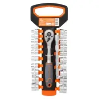 Набор головок 3/8"DR шестигранных с трещоткой 72Т 22пр. (8-21мм, 5/16"DR-7/8"DR, удл. 150мм)