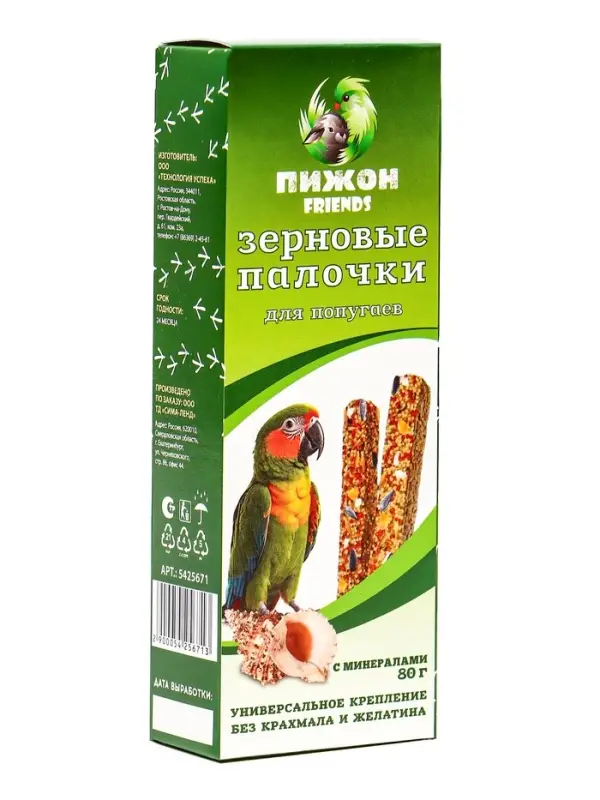 Зерновые палочки &laquo;Пижон&raquo; для птиц, с минералами, 2 шт., 90 г