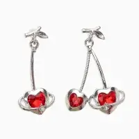 Серьги &laquo;Сердечная вишня&raquo;, красные в серебре