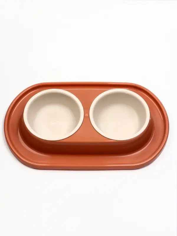 Миска двойная для животных &laquo;Мур-мяу&raquo;, 300 мл, на подставке, пластик, цвет кирпичный