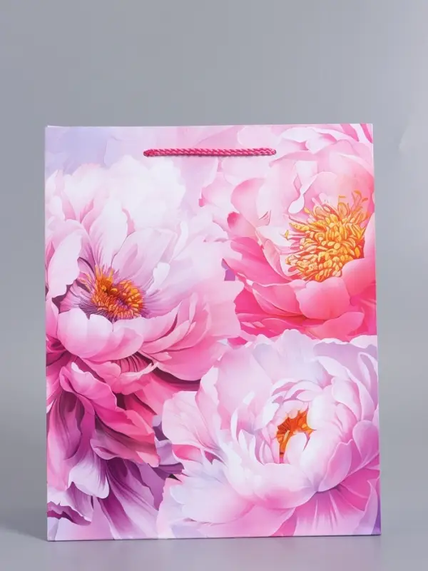 Пакет подарочный ламинированный "Пионы" 26 х 12 х 32 см