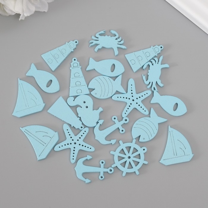 Декор для творчества дерево Декор для творчества дерево "Морской прибой" набор 20 шт голубой 2,5х2,9 см