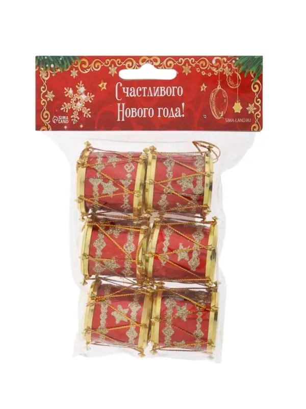 Ёлочные игрушки 6 шт. &laquo;Барабан&raquo; звезда, 3.5&times;3.5 см, красный