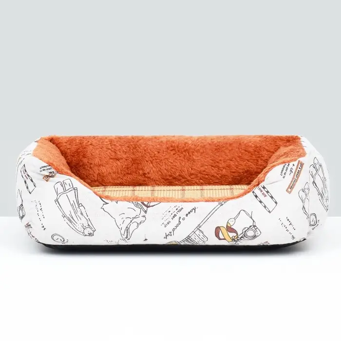 Лежанка для животных, 45&times;30&times;15 см, двухсторонняя подушка, белая, оранжевая