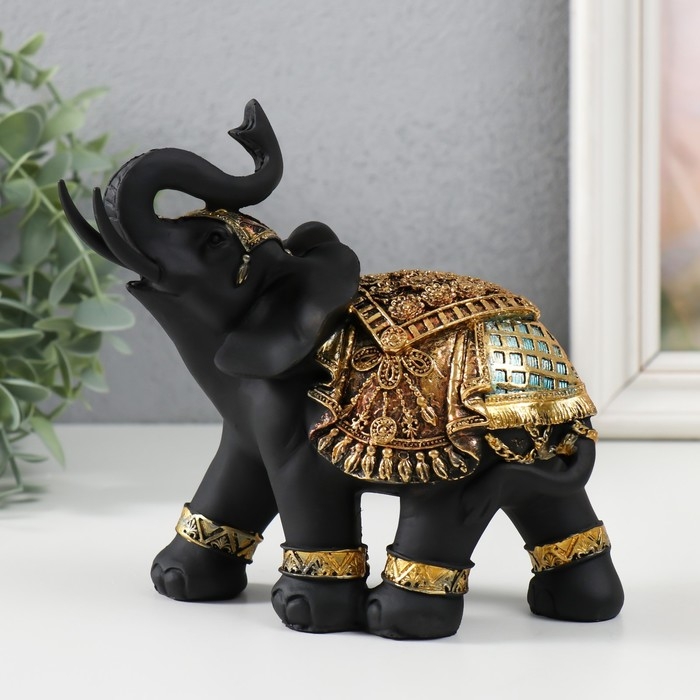 Сувенир полистоун Сувенир полистоун "Чёрный слон в золотой богатой попоне" МИКС 14х8.5х17 см