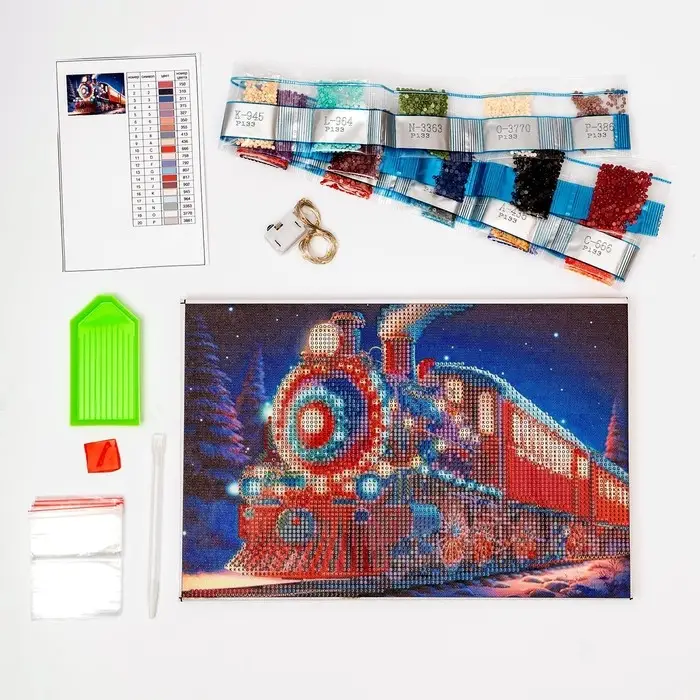Алмазная мозаика на новый год с частичным заполнением на подрамнике &laquo;Экспресс&raquo;, с гирляндой, 20&times;30 см, набор для творчества