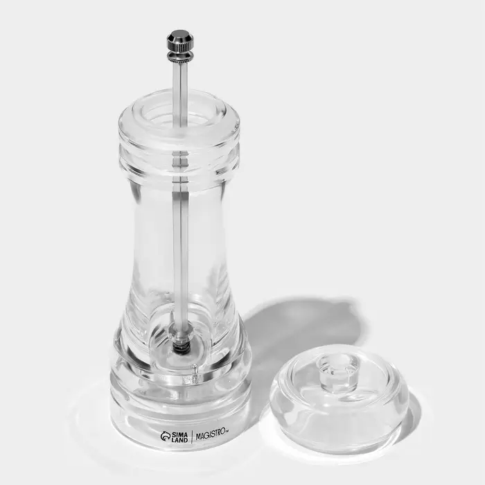 Мельница для специй Magistro Glace, 18.5 см, 75 мл, керамический механизм, акрил, прозрачная