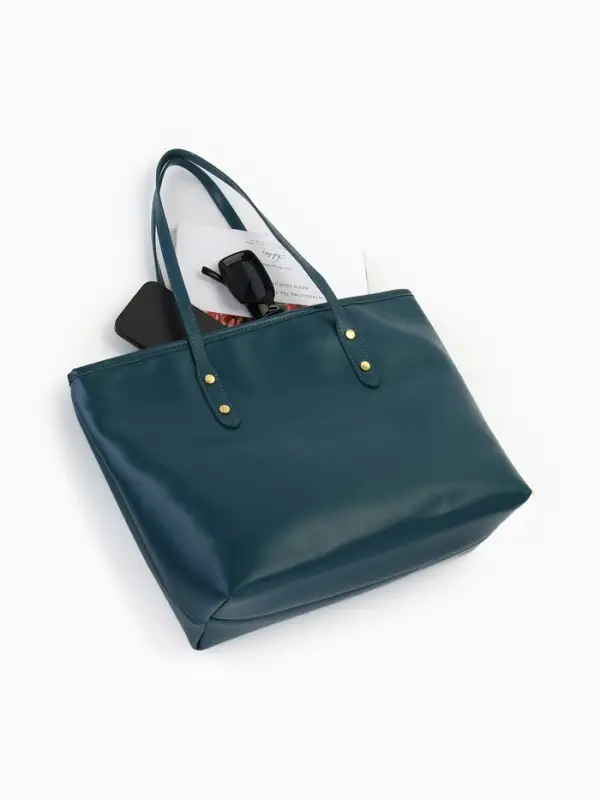 Сумка-шопер женская на молнии, размер 30.5&times;12&times;27 см, однотонная, синяя