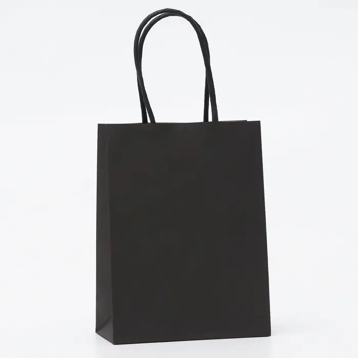 Пакет крафт чёрный, круглая ручка, 15×12×6 см, 120 г