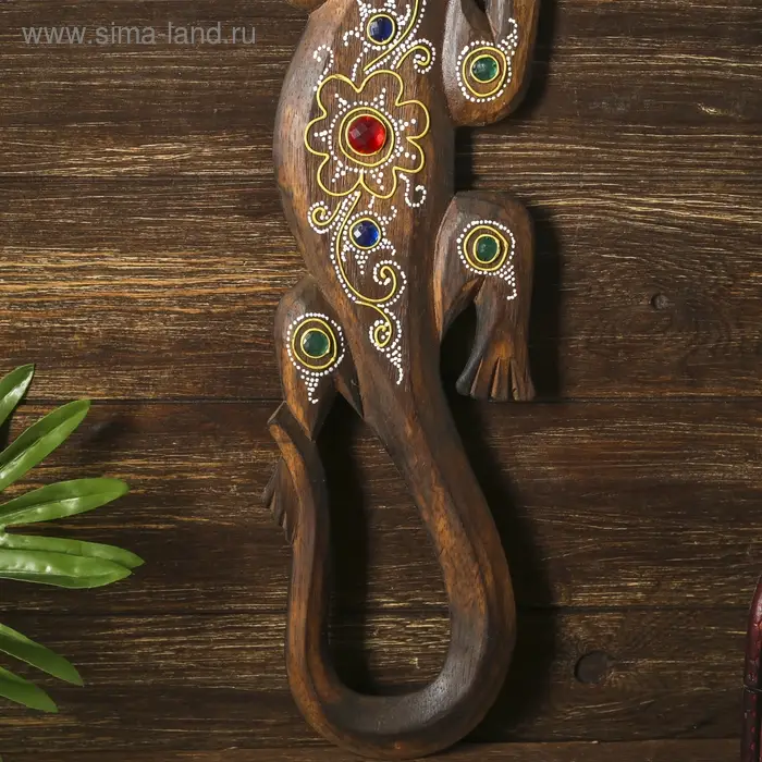 Панно настенное дерево  Панно настенное дерево "Геккон коричневый со стразами" 1х12х50 см