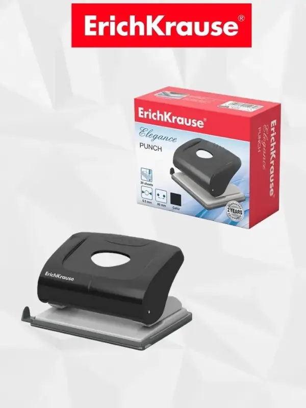Дырокол ErichKrause Elegance, до 20 листов, диаметр прокола 5.5 мм, расстояние между проколами 80 мм, МИКС