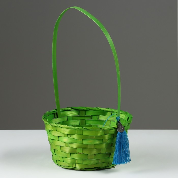 Корзина плетеная, D19 х 9 х 32 см, зеленая, бамбук Корзина плетеная, D19 х 9 х 32 см, зеленая, бамбук