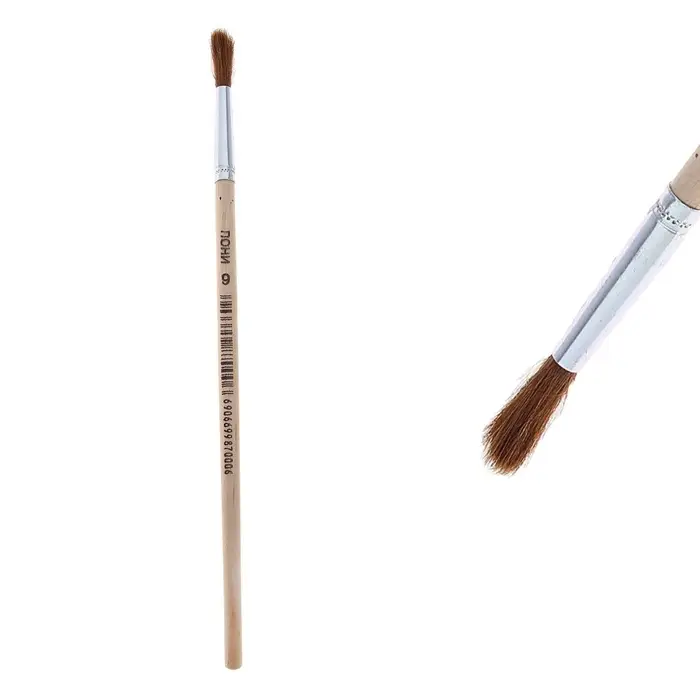 Кисть для рисования, пони, № 9, круглая, деревянная ручка, международный размер