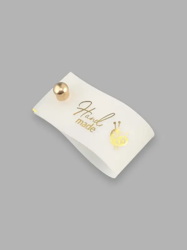 Бирка с кнопкой Hand made, 8&times;1.8 см, 10 шт., цвет золотой, белый