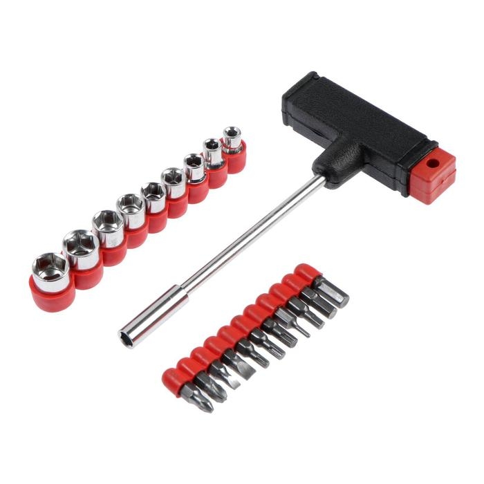 Отвертка с набором бит и головок ЛОМ, Т-образный держатель, 21 предмет Отвертка с набором бит и головок ЛОМ, Т-образный держатель, 21 предмет