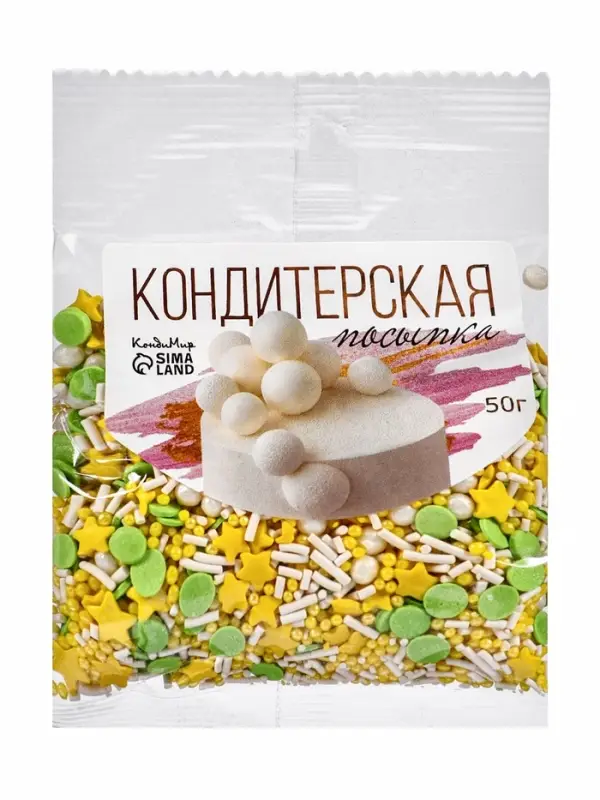 Посыпка кондитерская &laquo;Микс&raquo;: зеленый, желтый, белый, 50 г