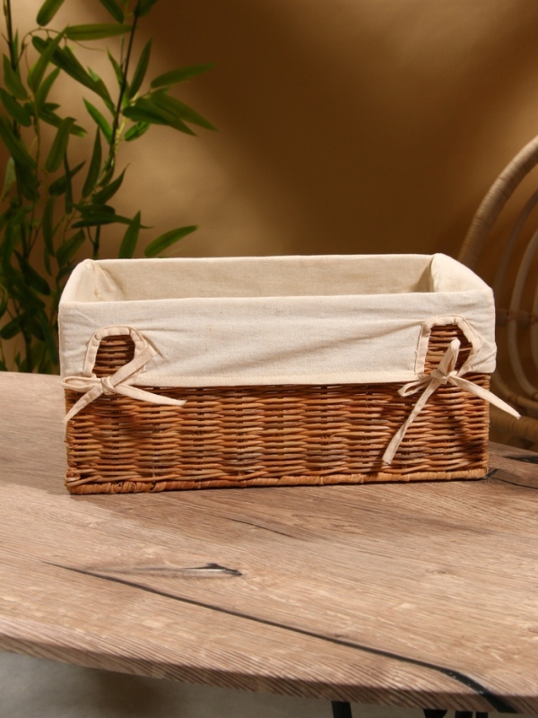 Корзинка прямоугольная с тканевым подкладом, 33х22х15 см, ротанг