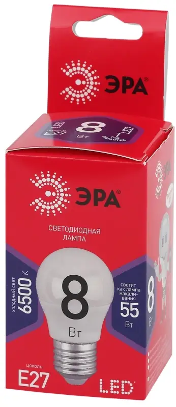 Лампа светодиодная LED 8 Вт 640Лм 6500К шар холодный E27 220-240В LED P45-8W-865-E27 Red Line