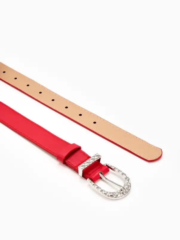 Ремень женский &laquo;Кэлли&raquo;, 110&times;3 см, пряжка металл, серебристая, красный