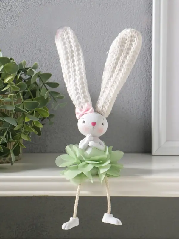 Сувенир полистоун "Заюшка с розовым бантиком в цветочной юбочке" длинные ножки 4,8х4х24,5 см   10928