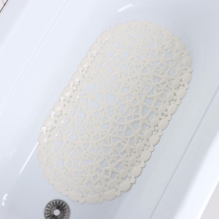 Коврик противоскользящий в ванну на присосках Доляна «Прибрежье», 38×68 см, цвет белый Коврик противоскользящий в ванну на присосках Доляна «Прибрежье», 38×68 см, цвет белый