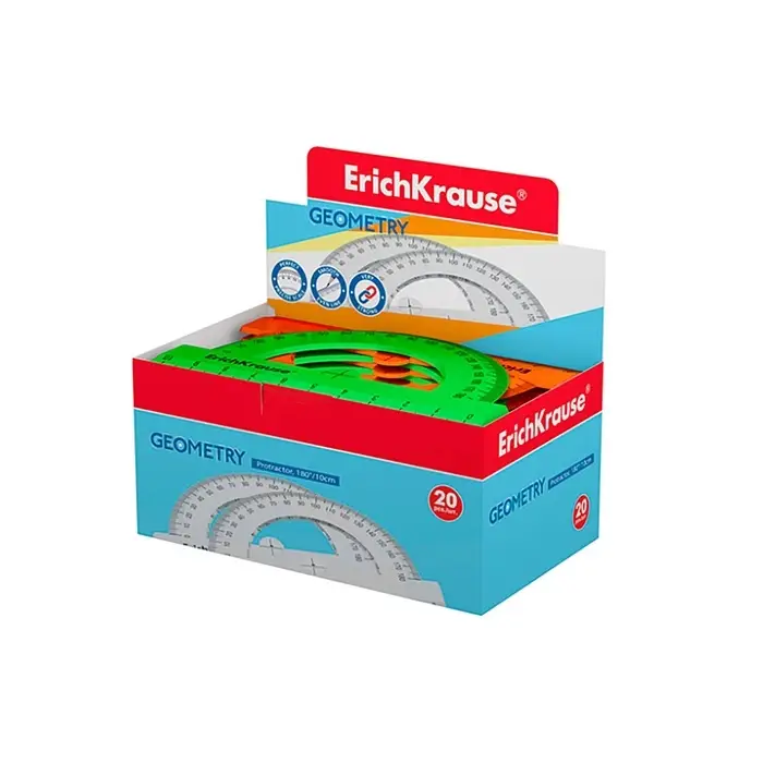 Транспортир 10см 180°, ErichKrause Транспортир 10см 180°, ErichKrause "Neon Solid", пластик, непрозрачный, коробка-дисплей, МИКС