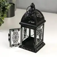 Подсвечник металл, стекло на 1 свечу "Фонарик. Фес" чёрная 21,5х9,7х9,7 см