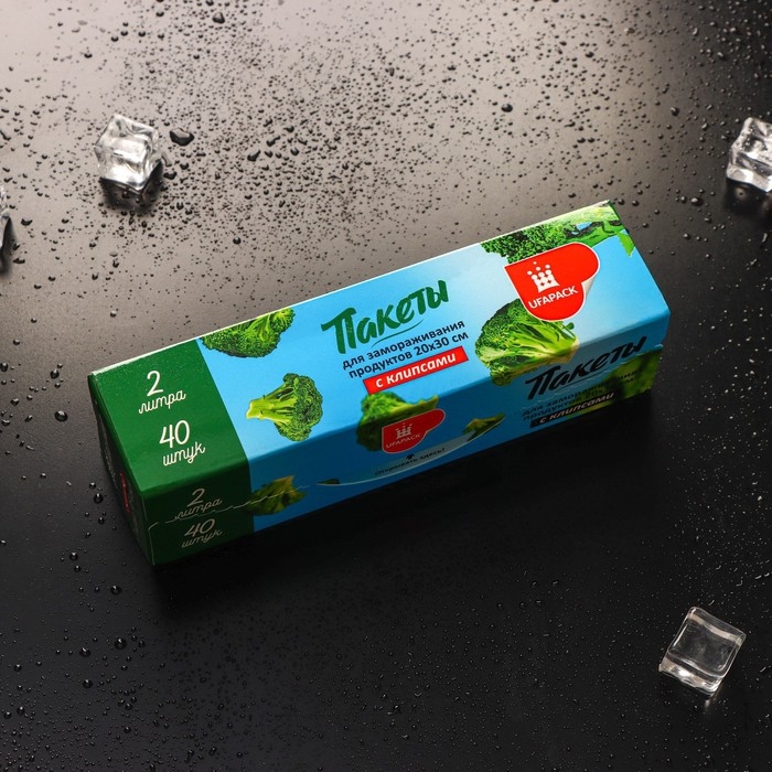 Пакеты для заморозки продуктов «Уфа ПАК», 2 литра, 20×30 см, 40 шт, с клипсами Пакеты для заморозки продуктов «Уфа ПАК», 2 литра, 20×30 см, 40 шт, с клипсами