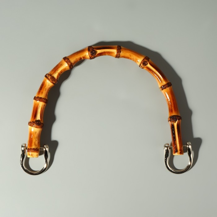 Ручка для сумки, бамбук, с полукольцами, 13,5 × 10,5 см, цвет бежевый/серебряный Ручка для сумки, бамбук, с полукольцами, 13,5 × 10,5 см, цвет бежевый/серебряный