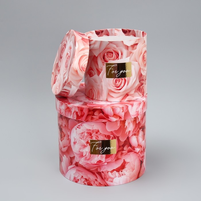 Набор шляпных коробок для цветов 4 в 1, упаковка подарочная, «Нежные цветы», 14 х 13 см - 20 х 17,5 см