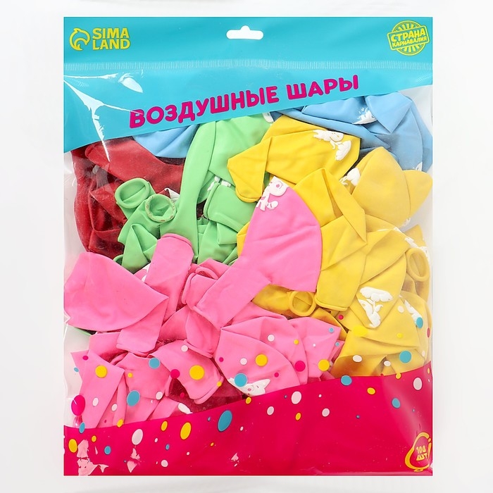 Воздушный шар латексный 12" &laquo;Милые животные&raquo;, пастель, 100 шт., МИКС