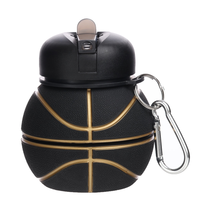 Бутылка для воды, 550 мл,  Бутылка для воды, 550 мл, "Баскетбольный мяч", складная, черная, 18 х 8.7 см