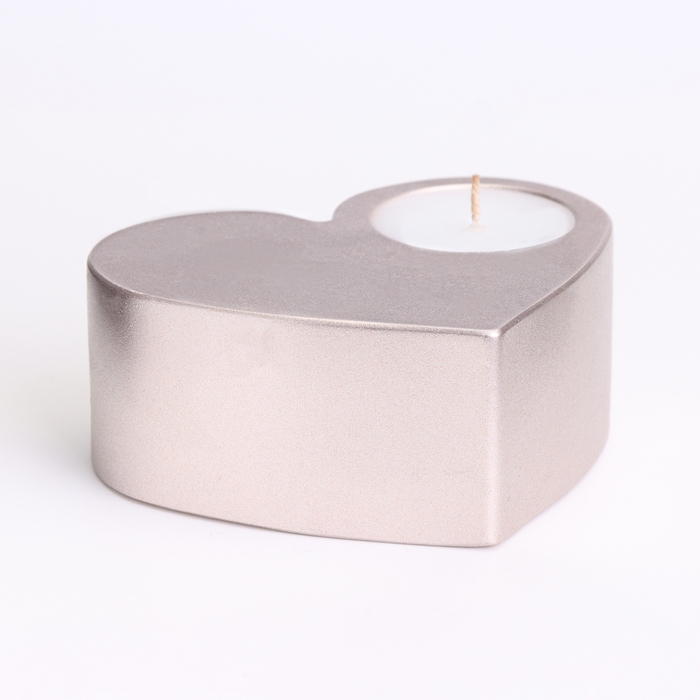 Свеча  Свеча "Сердце большое. Мрамор" в подсвечнике из гипса,10,5х9х4,5см,шампань