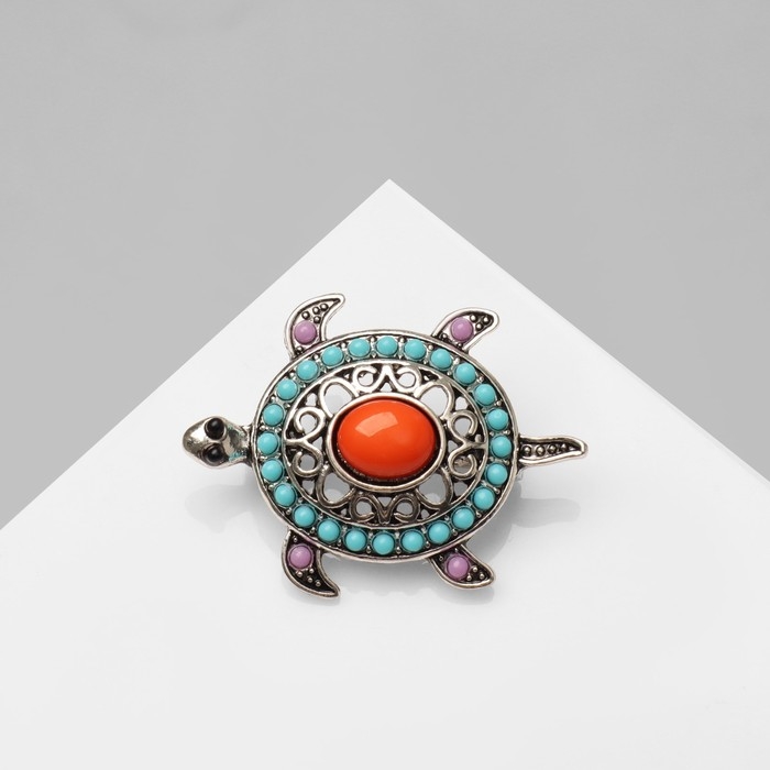 Брошь этника «Черепашка», этническая, цветная в серебре Брошь этника «Черепашка», этническая, цветная в серебре