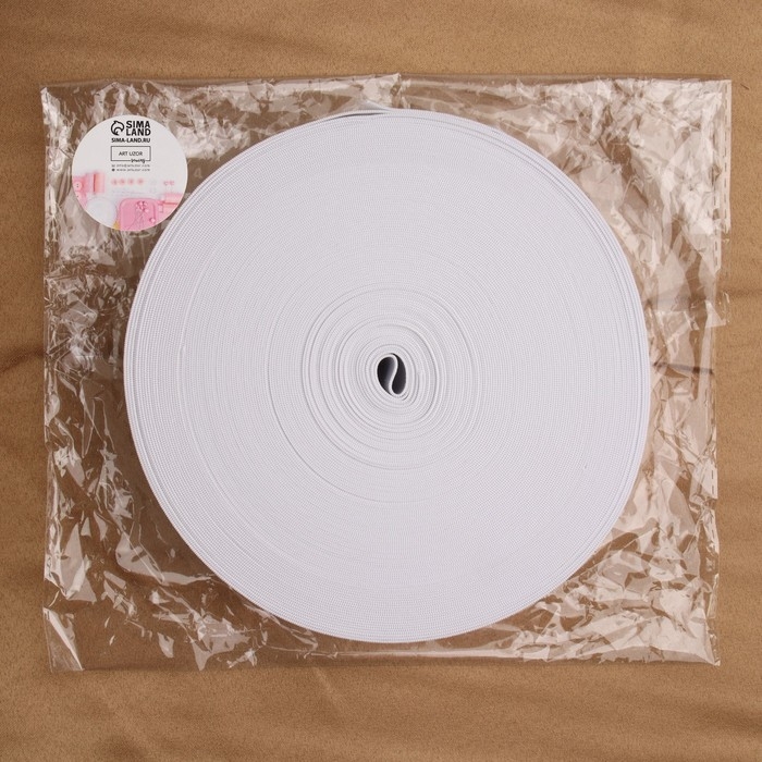 Резинка вязаная, 40 мм, 25 ± 2 м, цвет белый Резинка вязаная, 40 мм, 25 ± 2 м, цвет белый