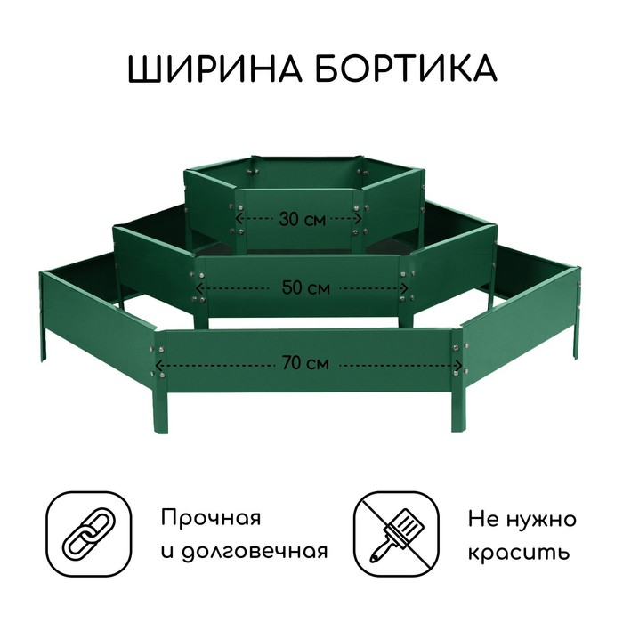 Клумба оцинкованная, 3 яруса, d = 60–100–140 см, h = 45 см, зелёная, Greengo Клумба оцинкованная, 3 яруса, d = 60–100–140 см, h = 45 см, зелёная, Greengo