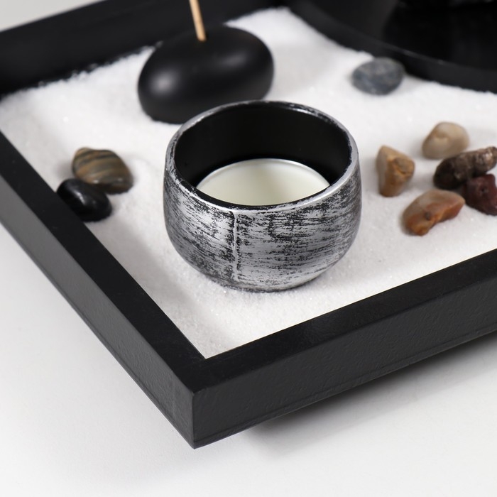 Сад Дзен  Сад Дзен "Будда в серебристом одеянии" песок+аромапалочка+камни 21,7х15,6х14,8 см