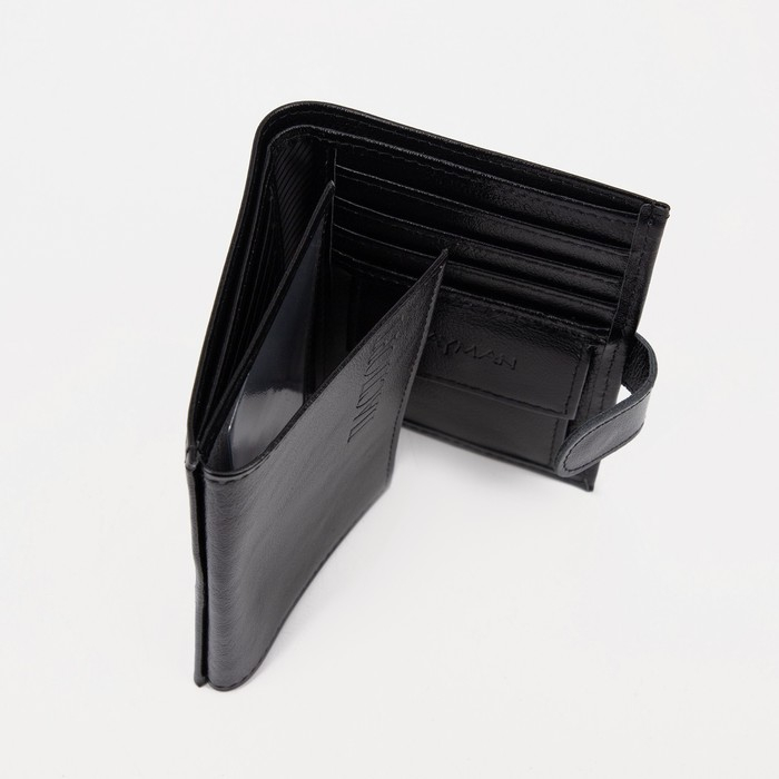 Портмоне мужское на кнопке 3 в 1 для автодокументов и паспорта, для карт, для монет, цвет чёрный Портмоне мужское на кнопке 3 в 1 для автодокументов и паспорта, для карт, для монет, цвет чёрный