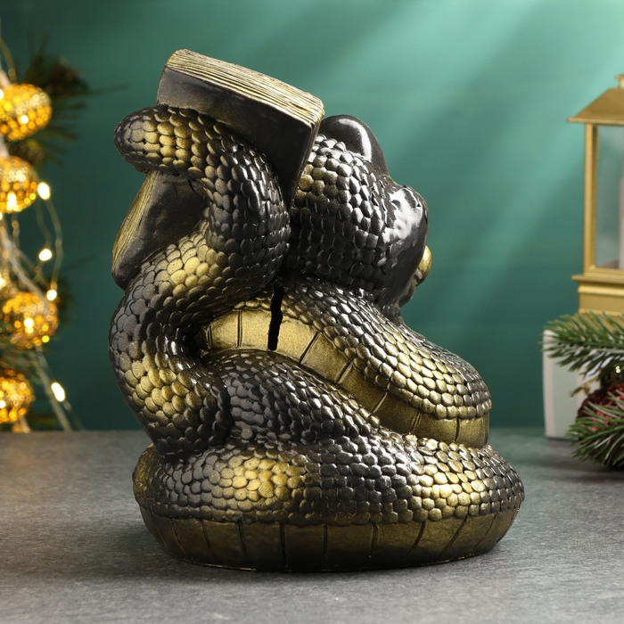 Новый год. Символ 2025. Копилка Новый год. Символ 2025. Копилка "Змея с пачкой денег" черная-золото, 20см