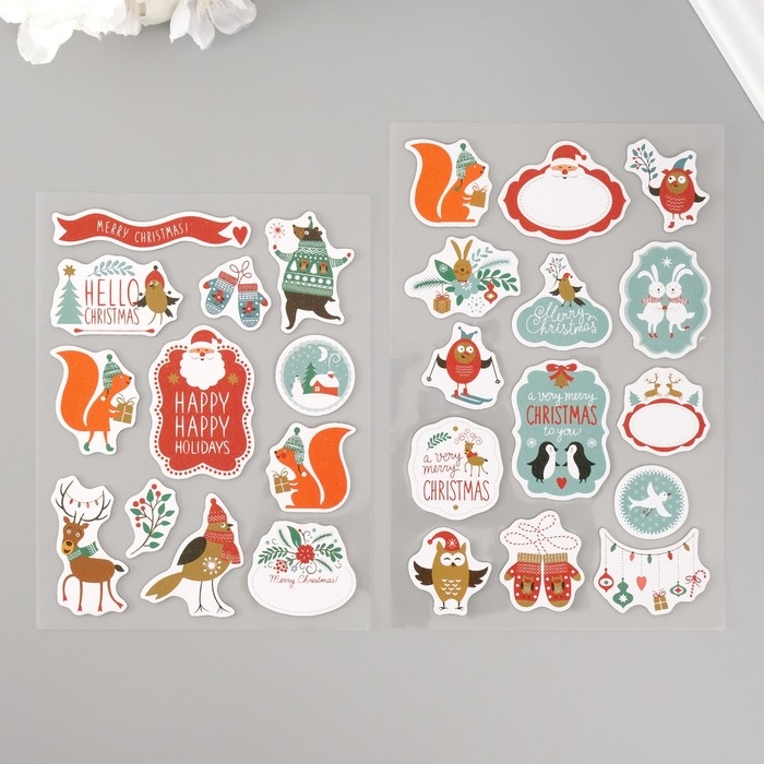 Наклейки для творчества Наклейки для творчества "Новогодние друзья" набор 2 листа 22х12,5 см
