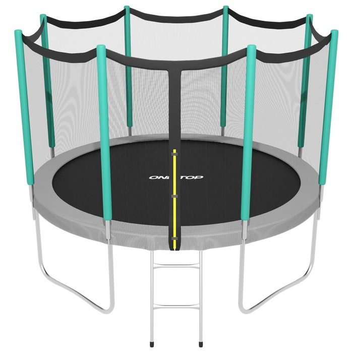 Батут ONLITOP, d=366 см, высота сетки 173 см, с лестницей, цвет серый/салатовый