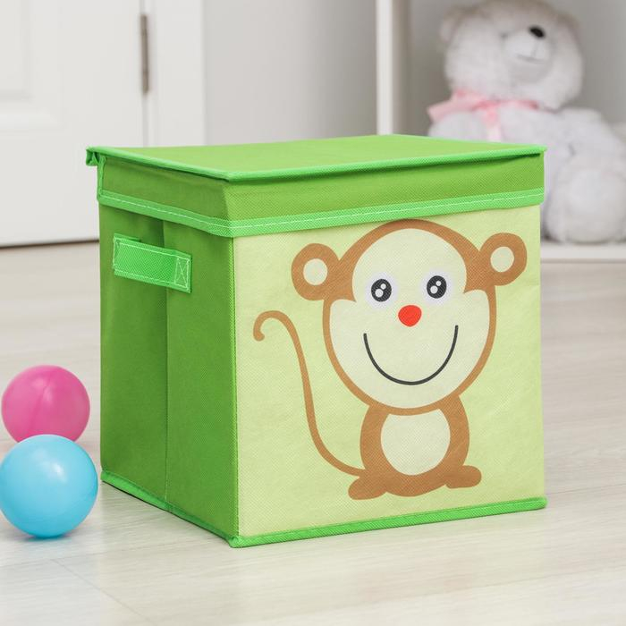 Короб стеллажный для хранения с крышкой «Обезьянка», 25×25×25 см, цвет зелёный Короб стеллажный для хранения с крышкой «Обезьянка», 25×25×25 см, цвет зелёный