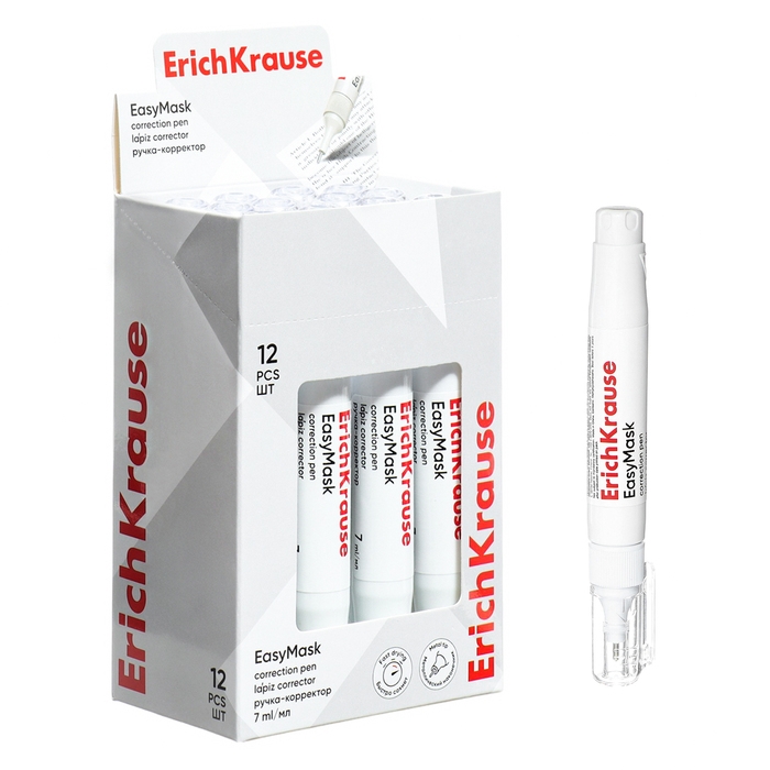 Ручка-корректор 7 мл, ErichKrause EasyMask, с металлическим наконечником, экономичный расход, на основе растворителя Ручка-корректор 7 мл, ErichKrause EasyMask, с металлическим наконечником, экономичный расход, на основе растворителя