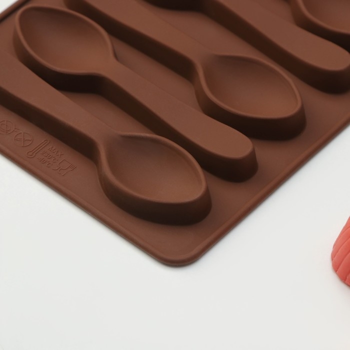 Форма для шоколада Доляна «Ложечки», силикон, 18×12×1,2 см, 6 ячеек (9,8×2,3 см), цвет коричневый Форма для шоколада Доляна «Ложечки», силикон, 18×12×1,2 см, 6 ячеек (9,8×2,3 см), цвет коричневый
