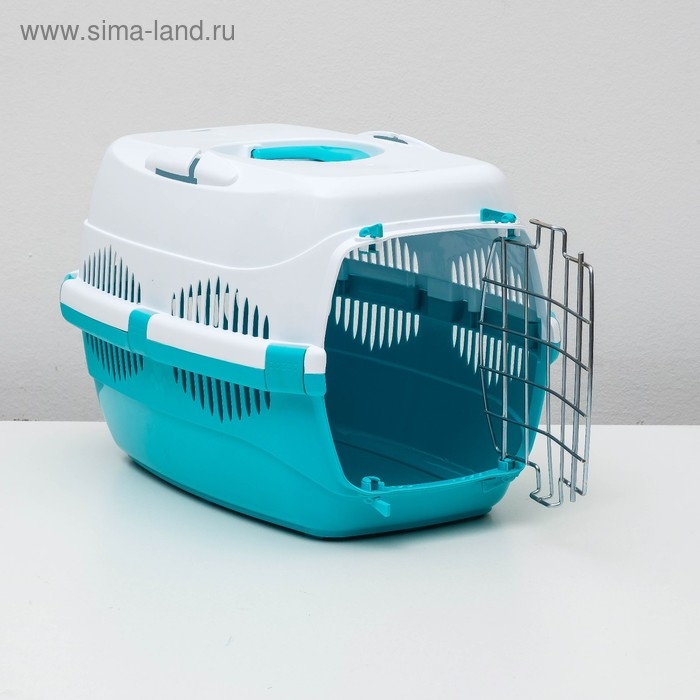 Переноска для животных до 9 кг  Переноска для животных до 9 кг "Пижон", металлическая дверь, 43х29х27,5 см, бело-бирюзовая