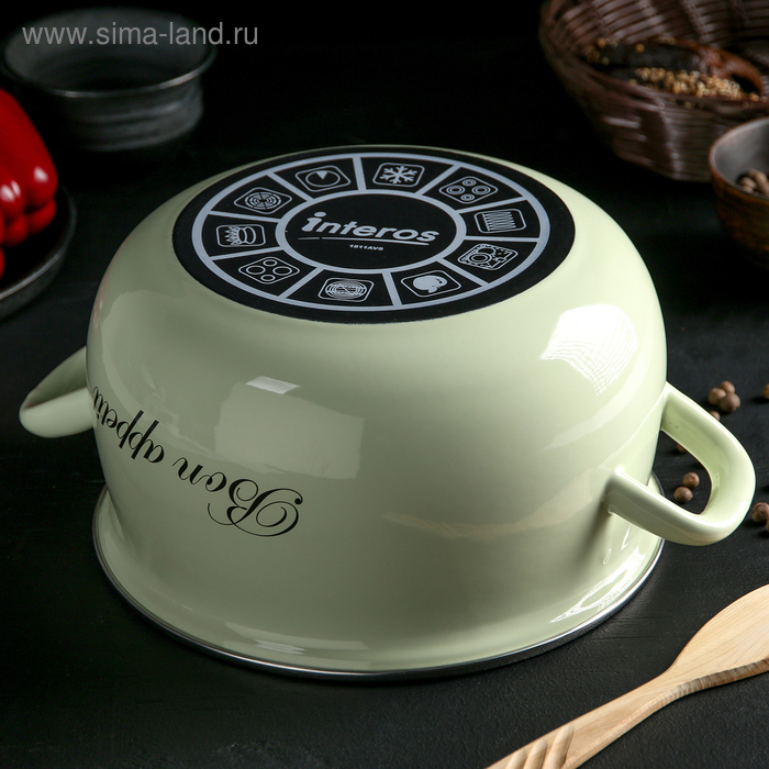 Кастрюля эмалированная «Лайм», 5.1 л, стеклянная крышка, индукция, цвет светло-зелёный Кастрюля эмалированная «Лайм», 5.1 л, стеклянная крышка, индукция, цвет светло-зелёный