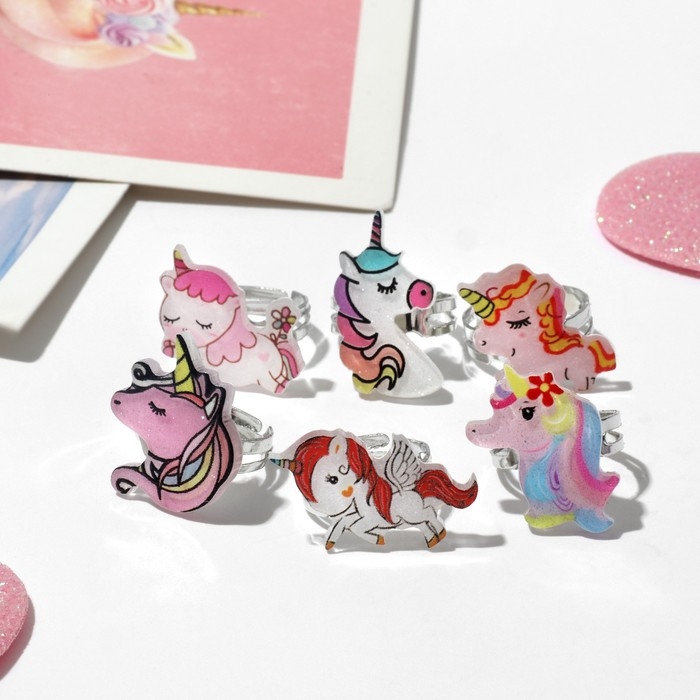 Набор колец детских (7 шт.) «Выбражулька», единороги, цветной Набор колец детских (7 шт.) «Выбражулька», единороги, цветной